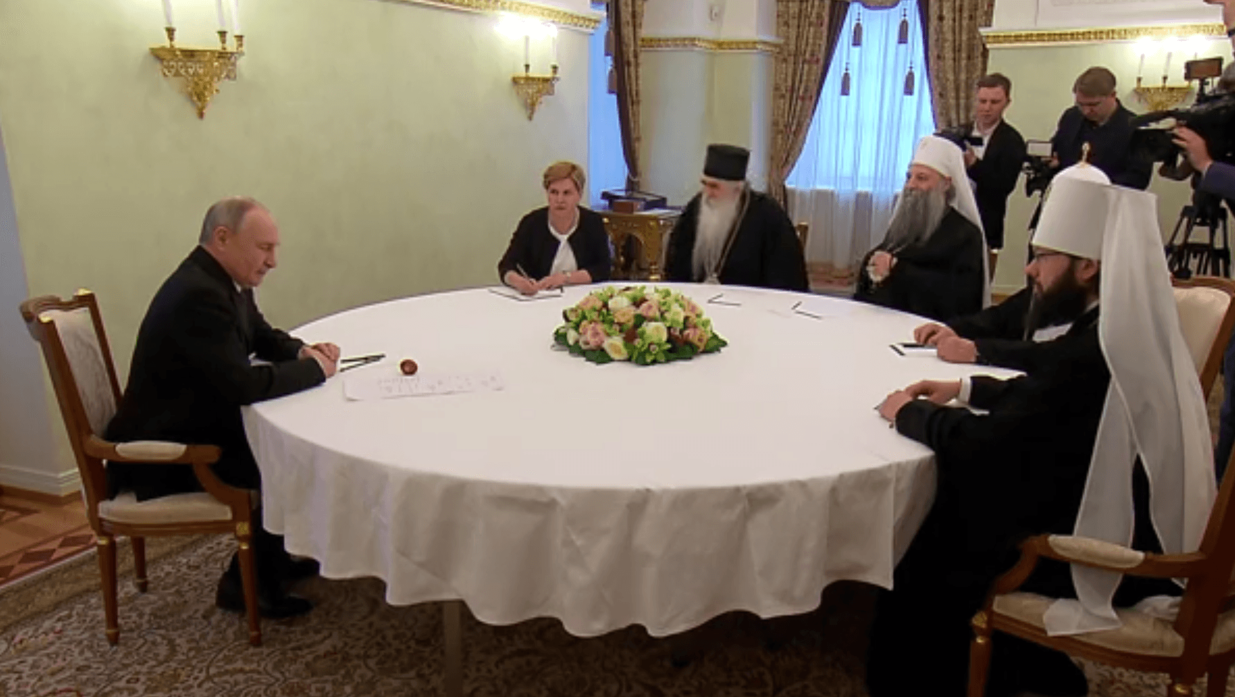 Патриарх Сербской православной церкви Порфирий на встрече с Путиным, 22 апреля 2025 года